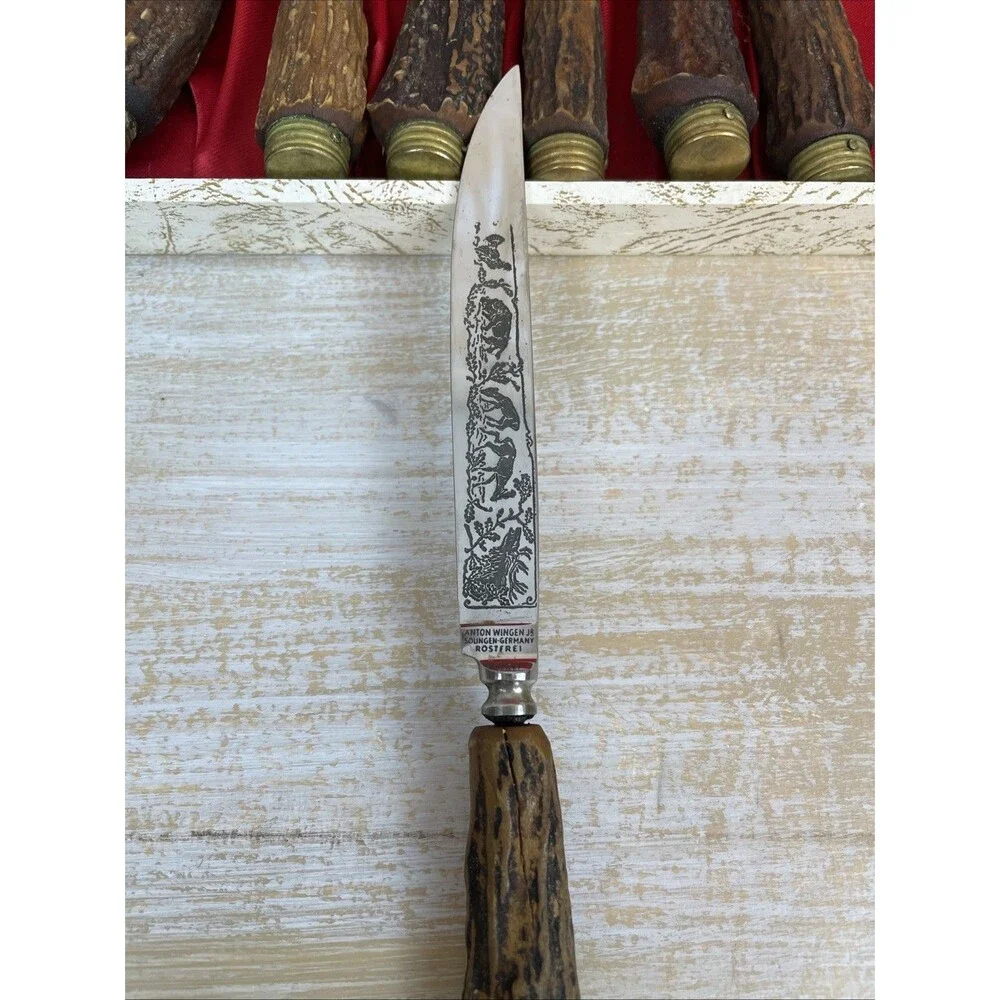 Anton Wingen Jr Solingen-Germany 9 pcs Rostfrei Flatware Stag Knife Fork Set